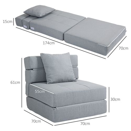 Fauteuil-lit 2-en-1 Pliable En Tissu, Fonction Lit, Charge 100 Kg, Pour Salon Et Chambre