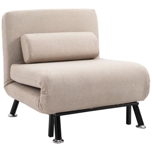 Fauteuil Convertible En Lin, Coussin De Dos, Dossier Réglable, Beige