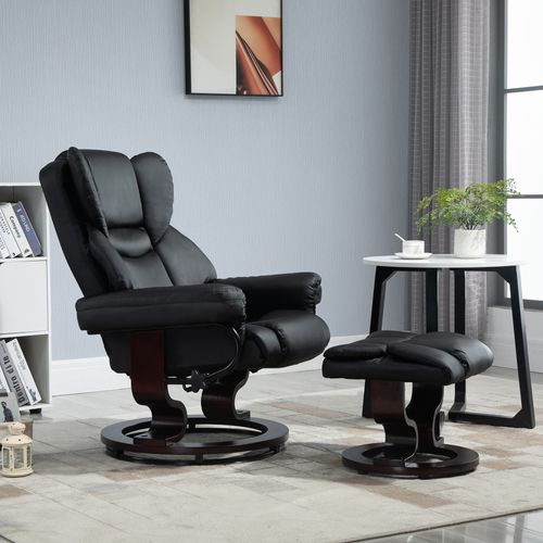 Fauteuil Relax En Similicuir Avec Repose-pieds, Pivotant, Inclinable, Noir
