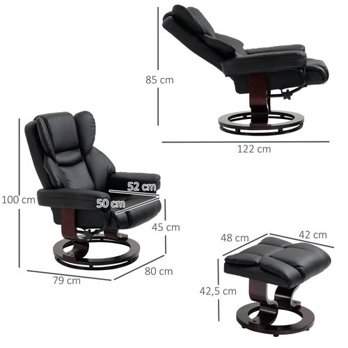 Fauteuil Relax En Similicuir Avec Repose-pieds, Pivotant, Inclinable, Noir