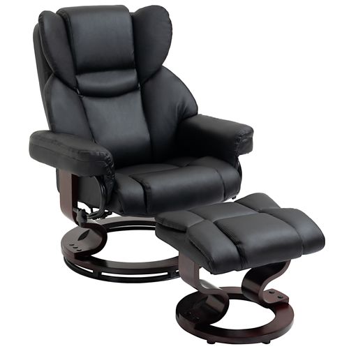 Fauteuil Relax En Similicuir Avec Repose-pieds, Pivotant, Inclinable, Noir