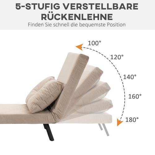 Canapé-lit Relax Avec Fonction Lit, Coussins, Dossier Inclinable, Beige, 63x73x81 Cm, Pour Salon