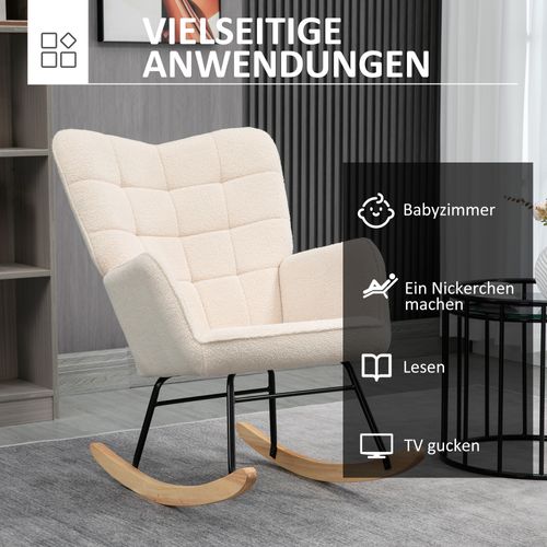 Fauteuil à Bascule, Relax, Berbervlies, Accoudoirs, Beige, 71x92x101 Cm, Jusqu’à 120 Kg