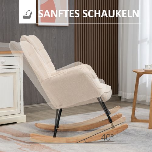 Fauteuil à Bascule, Relax, Berbervlies, Accoudoirs, Beige, 71x92x101 Cm, Jusqu’à 120 Kg