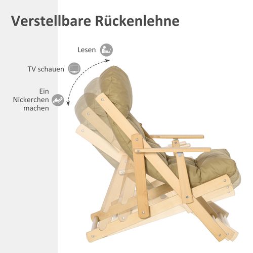 Fauteuil Lounge Lin Et Bois 1 PC Pliant, Repose Relax, 71x89x96 Cm,  Brun