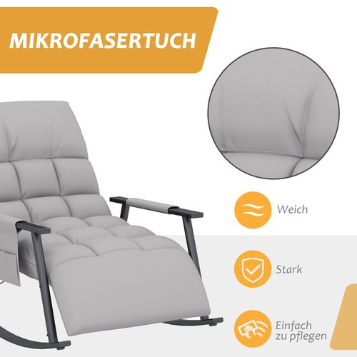 Fauteuil Relax à Bascule Avec Repose-pieds, Dossier Ajustable, Jusqu’à 120 Kg, Gris Microfibre