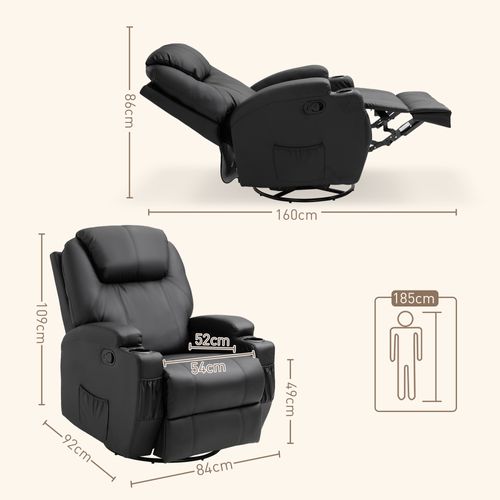 Fauteuil De Massage Inclinable 165°, 5 Modes, Repose-pieds, Télécommande, Similicuir, Noir