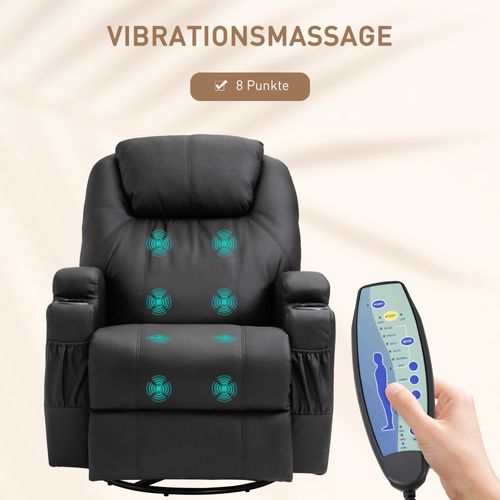 Fauteuil De Massage Inclinable 165°, 5 Modes, Repose-pieds, Télécommande, Similicuir, Noir