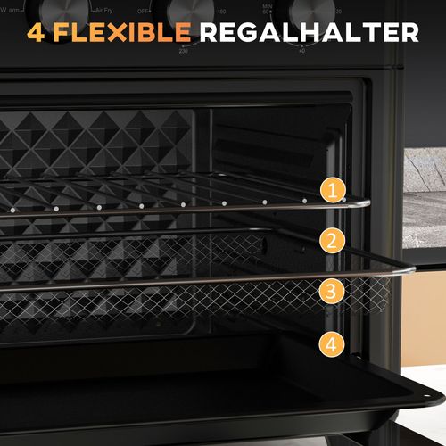 Mini Four Électrique, Acier Inoxydable, 30l, 7 Modes, Avec Plaque, Grille Et Panier, Noir