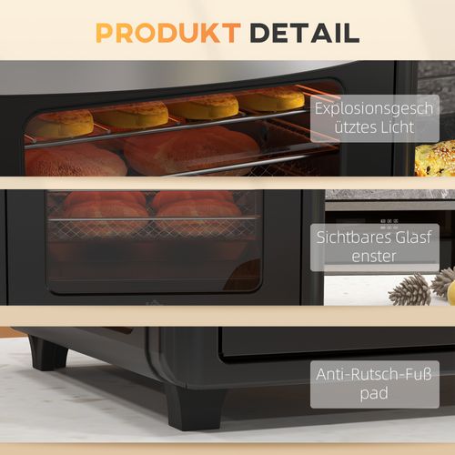 Mini Four Électrique, Acier Inoxydable, 30l, 7 Modes, Avec Plaque, Grille Et Panier, Noir