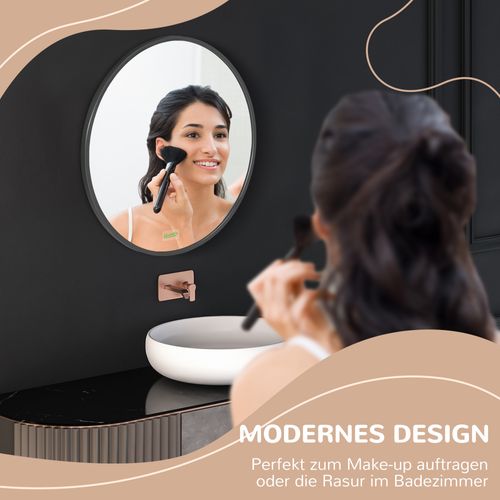 Miroir Rond Ø50 Cm Avec Cadre En Aluminium, Ip44, Pour Salon, Chambre, Salle De Bain