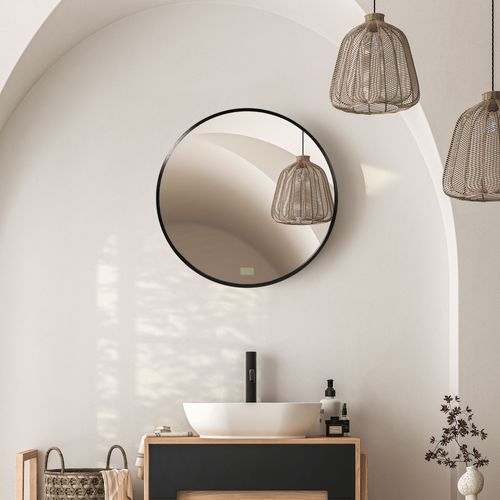 Miroir Rond Ø50 Cm Avec Cadre En Aluminium, Ip44, Pour Salon, Chambre, Salle De Bain