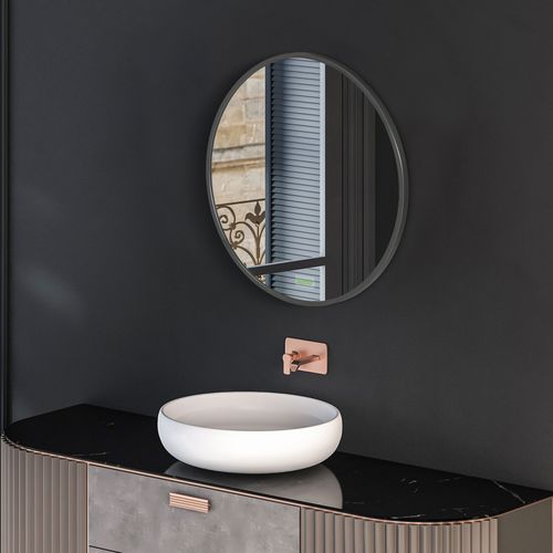 Miroir Rond Ø50 Cm Avec Cadre En Aluminium, Ip44, Pour Salon, Chambre, Salle De Bain
