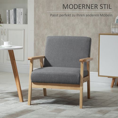 Fauteuil Lounge Lin Et Bois 1 PC Avec Accoudoirs, Style Relax,  Gris