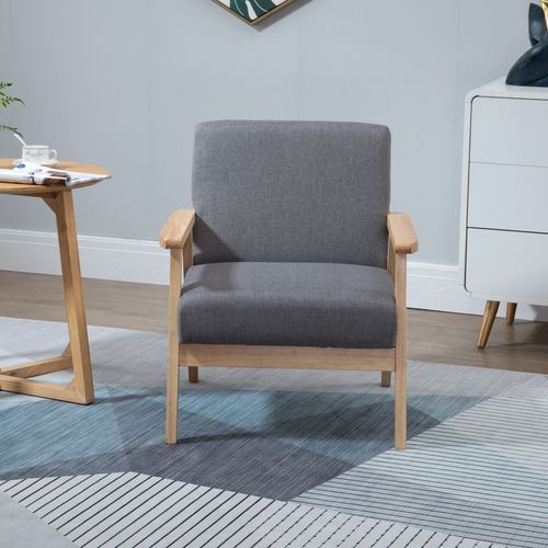 Fauteuil Lounge Lin Et Bois 1 PC Avec Accoudoirs, Style Relax,  Gris