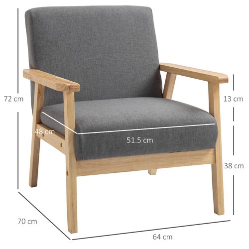 Fauteuil Lounge Lin Et Bois 1 PC Avec Accoudoirs, Style Relax,  Gris