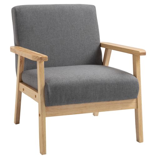 Fauteuil Lounge Lin Et Bois 1 PC Avec Accoudoirs, Style Relax,  Gris