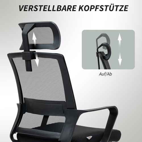 Chaise De Bureau Avec Accoudoirs, Dossier Ajustable, Fonction De Bascule, Pivotante, Noir