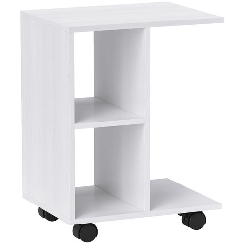 Table Blanche En C Avec Roulettes 45×35×58 cm, Petite Table Mobile Pour Salon