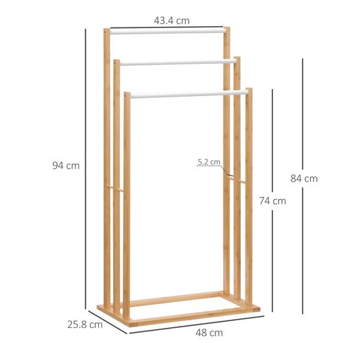 Porte-serviettes Freestanding En Bambou 3 Barres 48x25,8x94cm Idéal Pour Salle De Bain