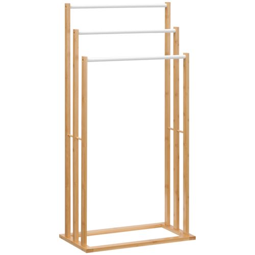Porte-serviettes Freestanding En Bambou 3 Barres 48x25,8x94cm Idéal Pour Salle De Bain