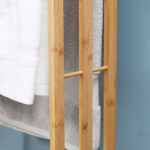 Porte-serviettes Freestanding En Bambou 3 Barres 48x25,8x94cm Idéal Pour Salle De Bain