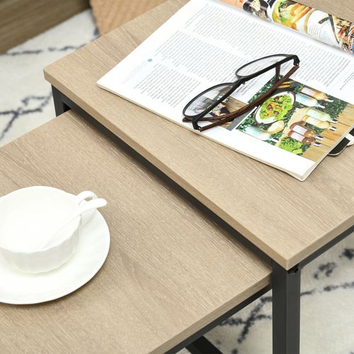 3 Tables Basses Style Industriel, Bois Naturel Et Acier, Pour Salon Ou Canapé