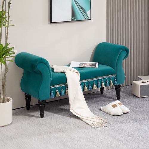 Banc De Luxe En Velours, Rembourré Et Élégant, 117 X 40 X 58 Cm, Vert