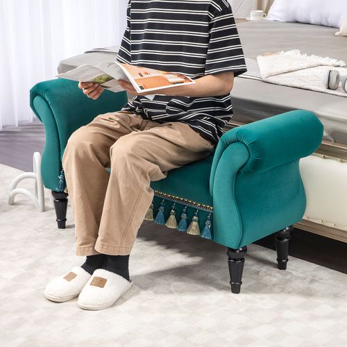 Banc De Luxe En Velours, Rembourré Et Élégant, 117 X 40 X 58 Cm, Vert