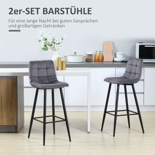 2 Tabourets De Bar Modernes En Velours, Pieds En Acier, Jusqu'à 120 Kg, 42 X 47 X 105 Cm, Gris