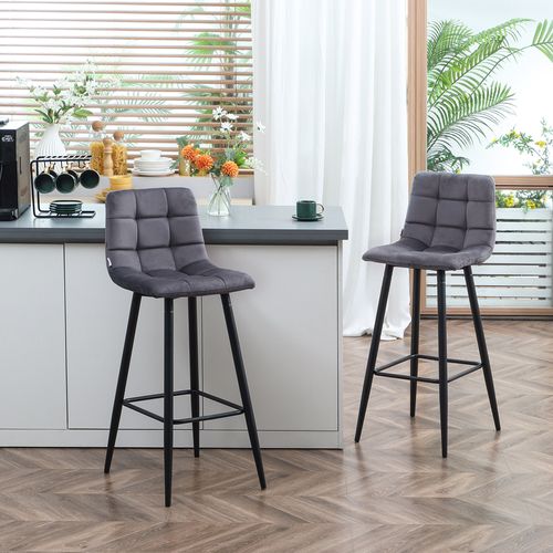 2 Tabourets De Bar Modernes En Velours, Pieds En Acier, Jusqu'à 120 Kg, 42 X 47 X 105 Cm, Gris