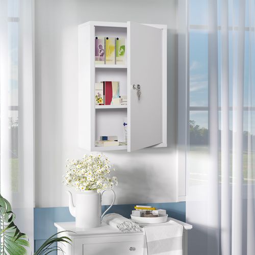 Armoire De Secours En Acier Verrouillable 3 Compartiments, Blanc 40x18x60cm