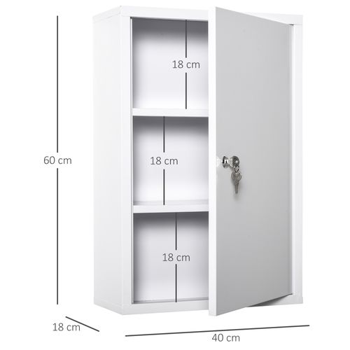 Armoire De Secours En Acier Verrouillable 3 Compartiments, Blanc 40x18x60cm