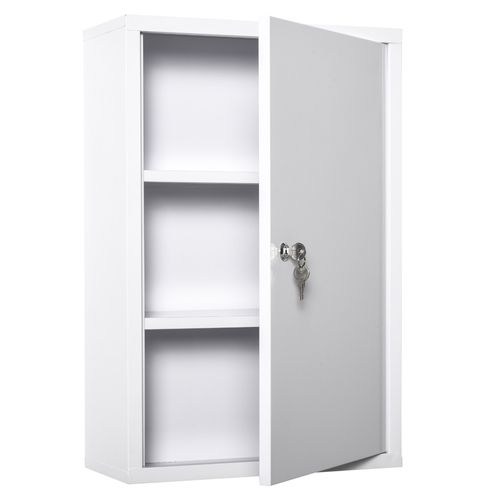 Armoire De Secours En Acier Verrouillable 3 Compartiments, Blanc 40x18x60cm