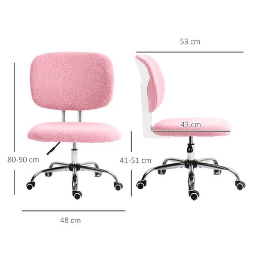 Chaise De Bureau Sans Accoudoirs, Réglable En Hauteur, Pivotante, En Velours Rose Pour Bureau