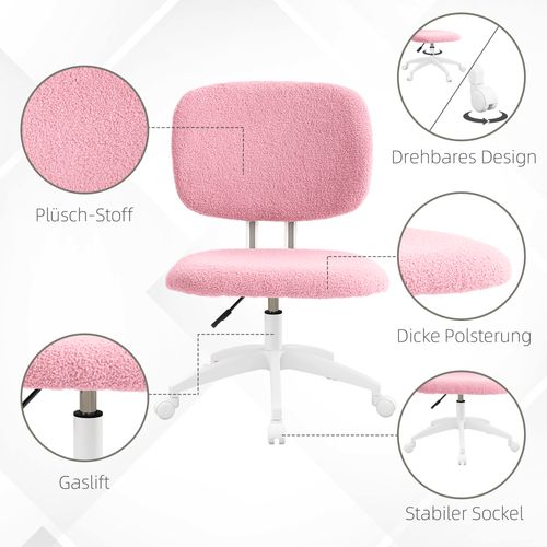 Chaise De Bureau Sans Accoudoirs, Réglable En Hauteur, Pivotante, En Velours Rose Pour Bureau