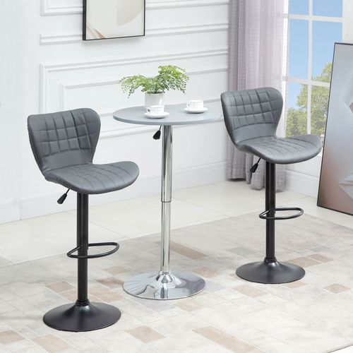 2 Tabourets De Bar Avec Dossier Et Repose-pieds, Réglables En Hauteur, Antidérapants, Gris