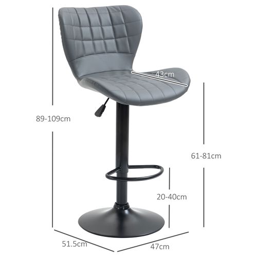 2 Tabourets De Bar Avec Dossier Et Repose-pieds, Réglables En Hauteur, Antidérapants, Gris