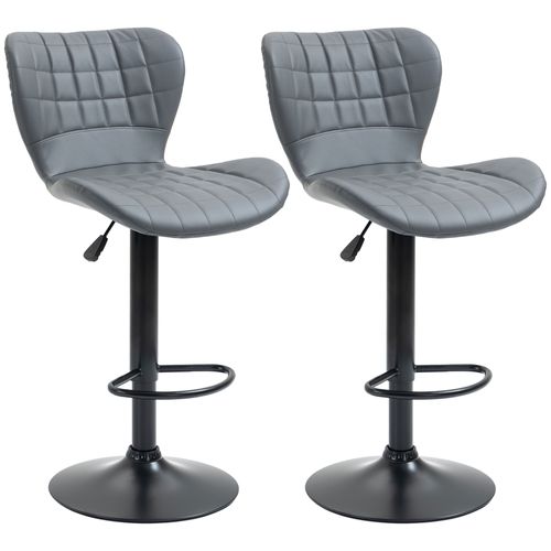 2 Tabourets De Bar Avec Dossier Et Repose-pieds, Réglables En Hauteur, Antidérapants, Gris