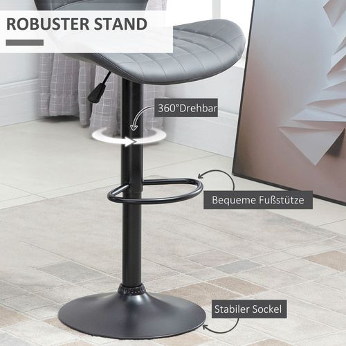 2 Tabourets De Bar Avec Dossier Et Repose-pieds, Réglables En Hauteur, Antidérapants, Gris