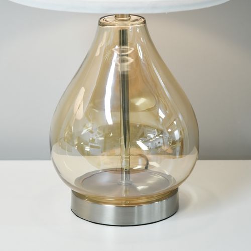 Lampe De Table 2 Pièces Verre Lin Métal Hauteur 56 Cm Ø30