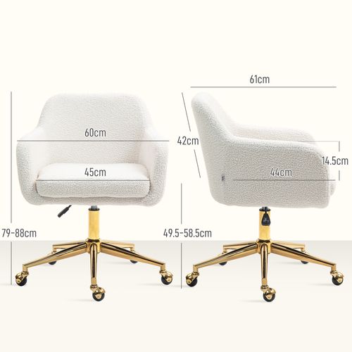 Chaise De Bureau Réglable En Hauteur, Fauteuil De Relaxation Avec Cadre En Acier, Blanc Crème
