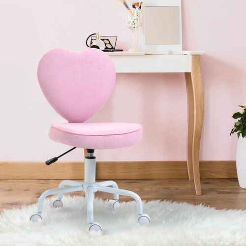 Chaise De Bureau Cœur En Tissu, Réglable, Rembourrée, Pour Ordinateur, Lin Rose