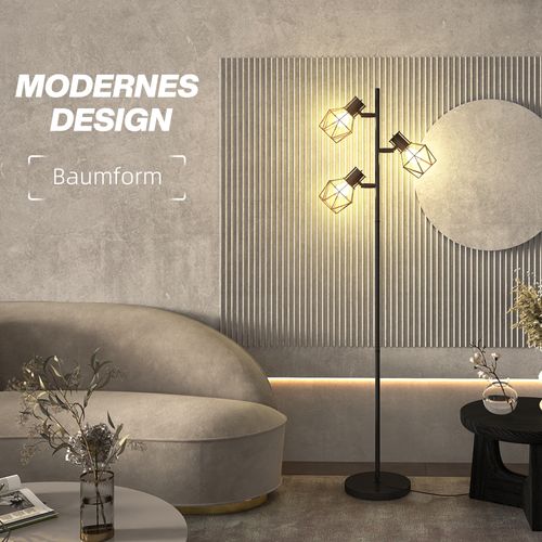 Lampadaire Métal 3 E27 40 W Avec 3 Flammes Réglables, Noir, Hauteur 169 Cm