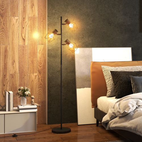 Lampadaire Métal 3 E27 40 W Avec 3 Flammes Réglables, Noir, Hauteur 169 Cm