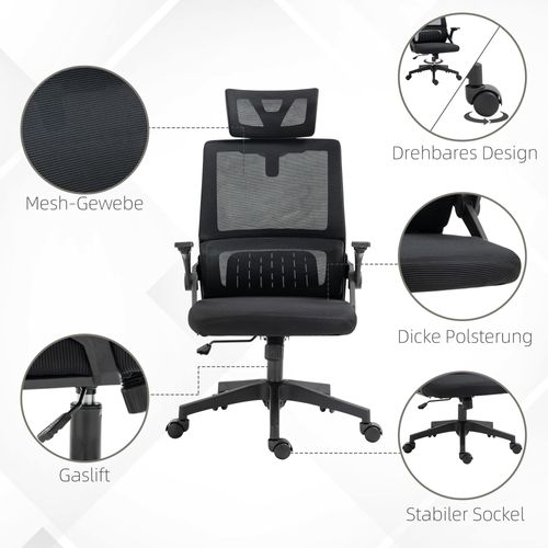 Chaise De Bureau Ergonomique Réglable Avec Appui-tête Et Accoudoirs, Fonction De Bascule, Pivotante