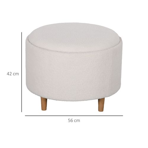 Hocker Rond En Bois Avec Rangement Et Couvercle Rabattable, Blanc