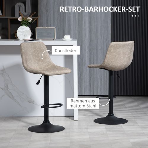 2 Tabourets De Bar Pivotants Avec Repose-pieds, Réglables En Hauteur, Simili Cuir, Beige