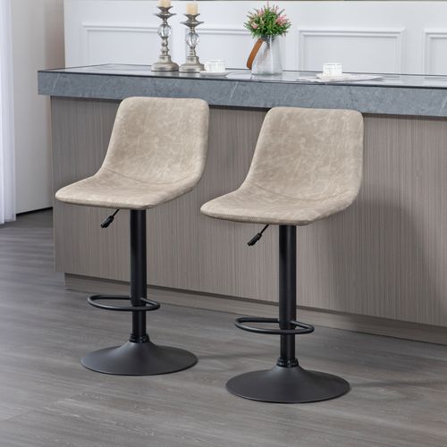 2 Tabourets De Bar Pivotants Avec Repose-pieds, Réglables En Hauteur, Simili Cuir, Beige