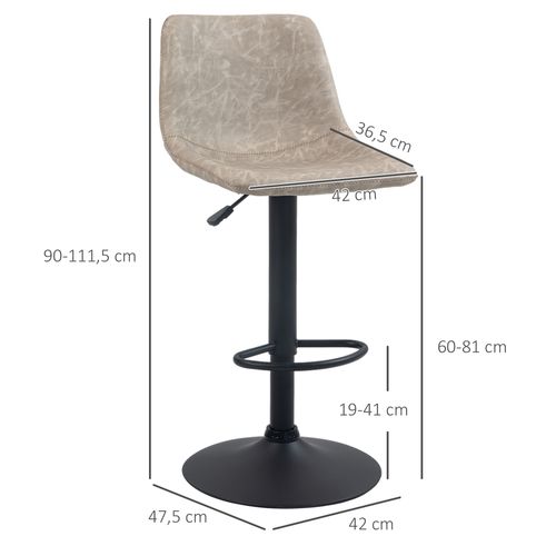 2 Tabourets De Bar Pivotants Avec Repose-pieds, Réglables En Hauteur, Simili Cuir, Beige